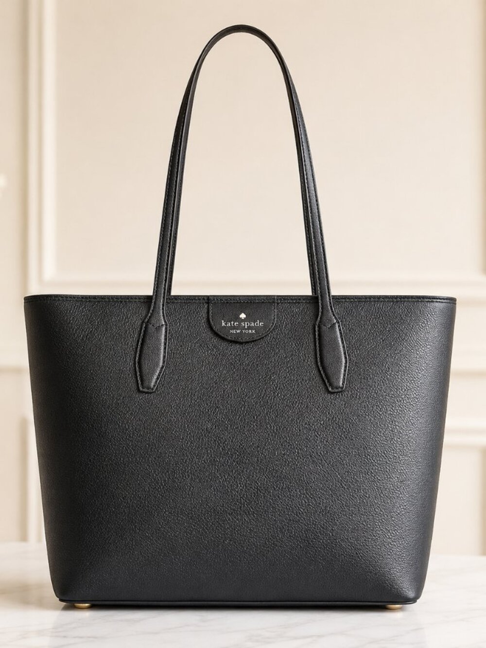 Kate Spade Black Leather Large Shoulder Tote Pinmount Logo NWT